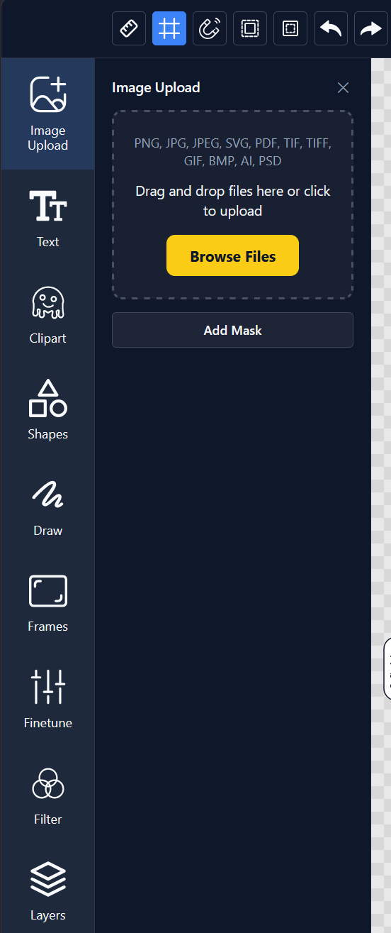 File upload interface with 'Browse Files' button on a dark background