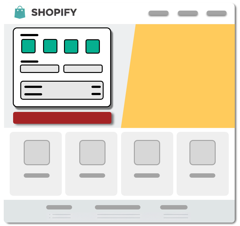 Shopify interface with various elements on a white background
