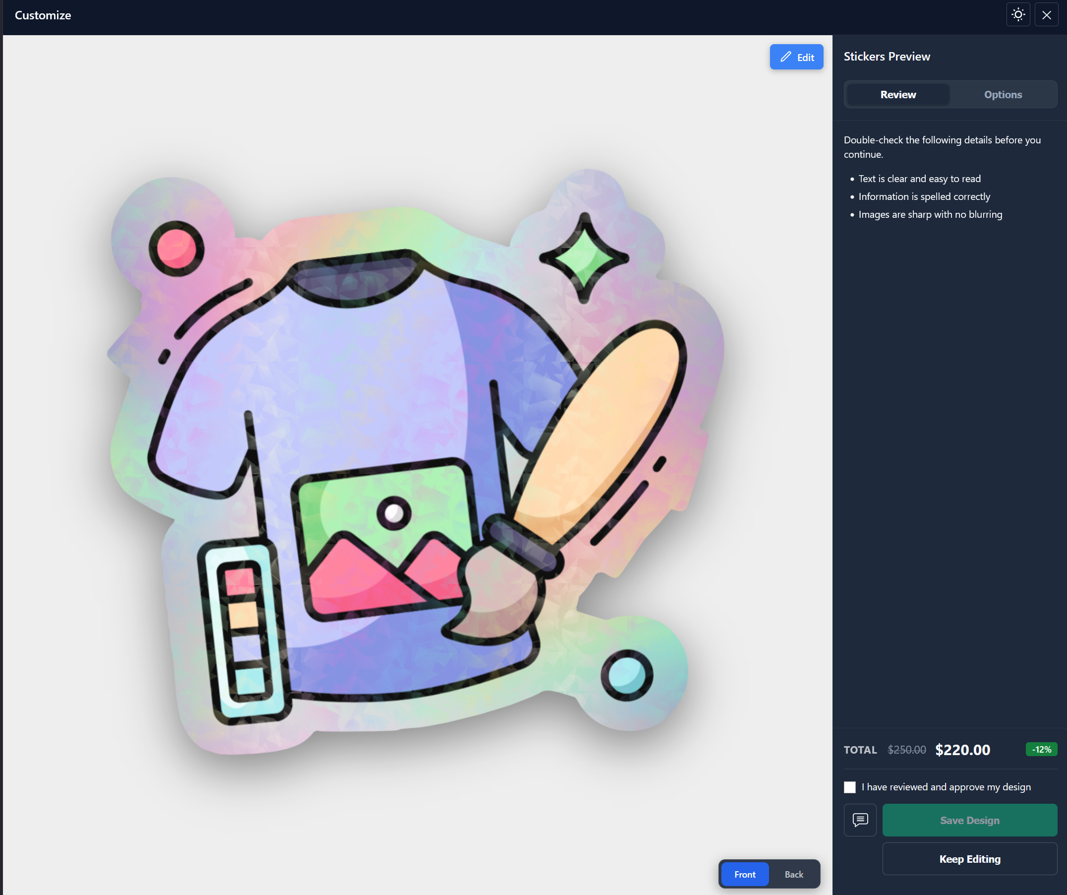 Sticker design with a shirt, paintbrush, and color palette on a white background
