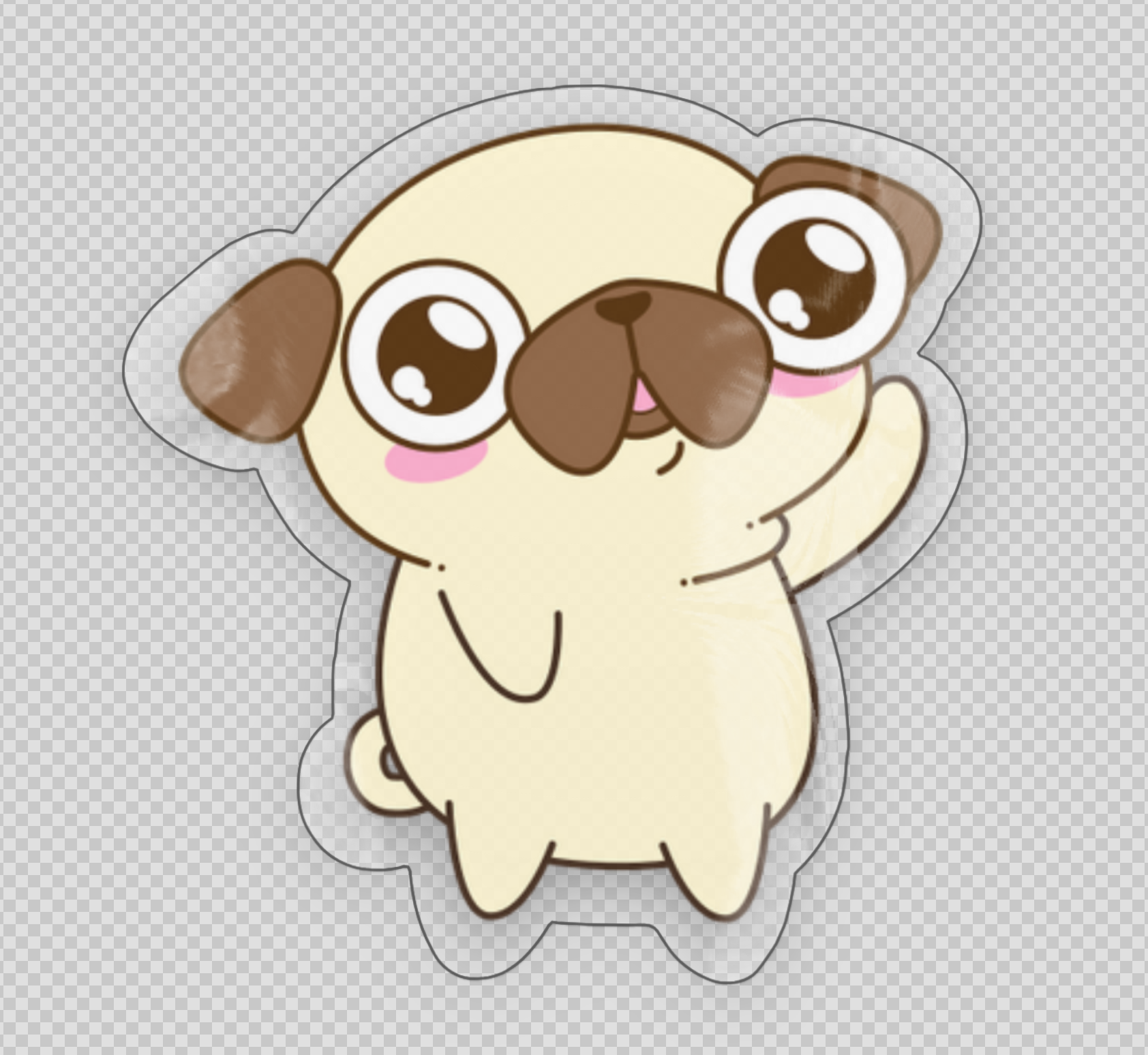 Cartoon pug sticker with a transparent background