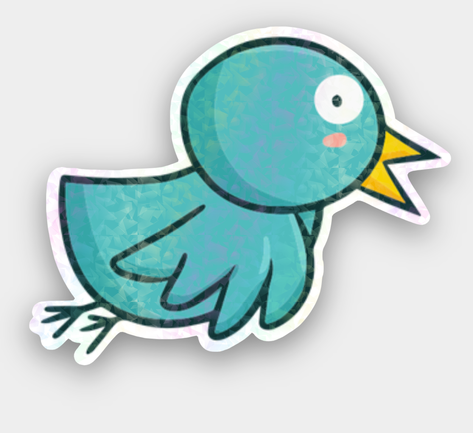Cartoon-style blue bird with a yellow beak on a light gray background